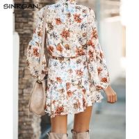 ZZOOI SINRGAN Women Floral Sashes Shirt Dress Beach Ladies Loose Short Korean Dress Autumn 2020 Waist Steetwear