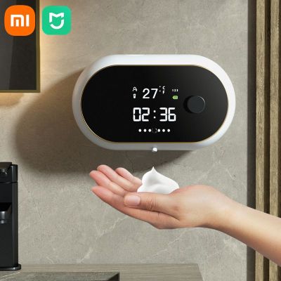 Xiaomi เครื่องจ่ายสบู่โฟมอัตโนมัติ Touchless Sensor เครื่องโฟมชาร์จ USB แสดงอุณหภูมิเวลา Wall Mount Hand Sanitizer