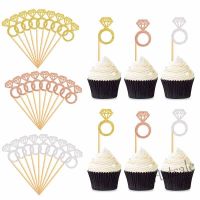 【Ready Stock】 ▲❅ E05 10pcs Cupcake Toppers Glitter Diamond Ring Cakes Toppers for Marriage Anniversary Birthday Valentines Party Cake Decor