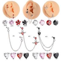 1 Set angel heart star shape Chain Cartilage Earrings Tragus Helix Lobe Piercing 20Gauge Stainless Steel with Zircon