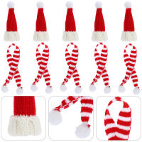 RUDMALL 10pcs Mini Santa Hats Scarf Christmas Wine Bottle Cover อุปกรณ์งานฝีมือ DIY