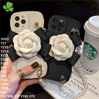 เคสโทรศัพท์ Y33T Y33S แฟชั่นสำหรับ VIVO Y21 Y21S Y21T Y76S Y72 Y77 Y21A Y67 Y66 Y30i 1935 1938เคสโทรศัพท์แฟชั่นใหม่สำหรับเด็กผู้หญิงที่ Y35ขอบเป็นคลื่นดอกไม้ Camellia ที่มี Y30