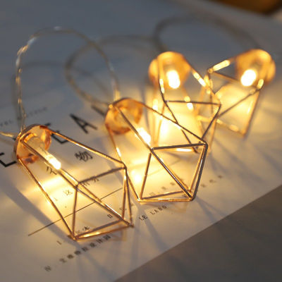 Diamond String Lights USBBattery Operated Geometric Garland Rose Gold Metal Lamps Decor for Indoor Wedding Party Bedroom