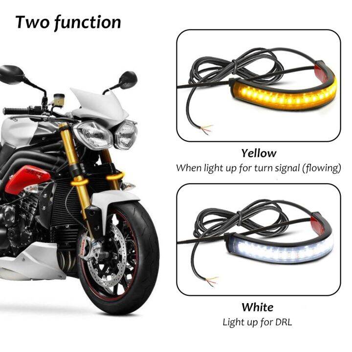 สัญญาณไฟเลี้ยวรถจักรยานยนต์-led-อเนกประสงค์2ชิ้นไฟ-drl-สีเหลืองอำพันสีขาว-moto-กะพริบโคมไฟแถบส้อมรถจักรยานยนต์ไฟกะพริบ12v-รถจักรยานยนต์