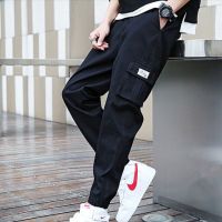 Fashion Youth Trend Summer New Mens Clothing Oversized Thin Loose Casual Solid Color Elastic Waist Spliced Pocket Cargo Pants