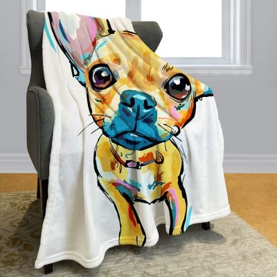 （in stock）Cute Chihuahua dog throw blanket Watercolor big eye Flannel blanket Soft and comfortable sofa mattress, gift home bedding（Can send pictures for customization）
