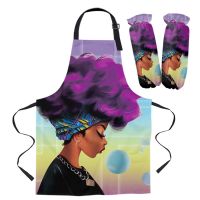 African Women Purple Hair Women Apron Brief Adult Kids Apron Cuff Oven Mitts Kitchen Baking Cooking Accessories Bib Aprons Aprons