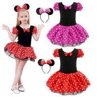 Kids Birthday Party Cosplay Mickey Mouse Costume Baby Girls Cartoon Minnie Dress Summer Short Sleeve Dot Dance Skirt 2-7Years