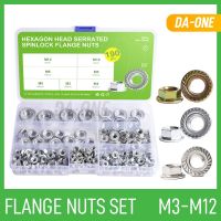 190 PCS Flange Nuts Assortment Kit M3 M4 M5 M6 M8 M10 M12 304 Stainless Steel Carbon Steel Zinc Pinking Slip Hex Lock Nut Set Nails  Screws Fasteners