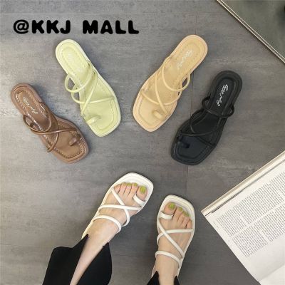 KKJ MALL รองเท้าแตะ รองเท้าหญิง รองเท้าแฟชั่นญ เกาหลี แฟชั่น สินค้ามาใหม่ ก้นแบน รองเท้าแตะ รองเท้าแตะแบบหนีบ