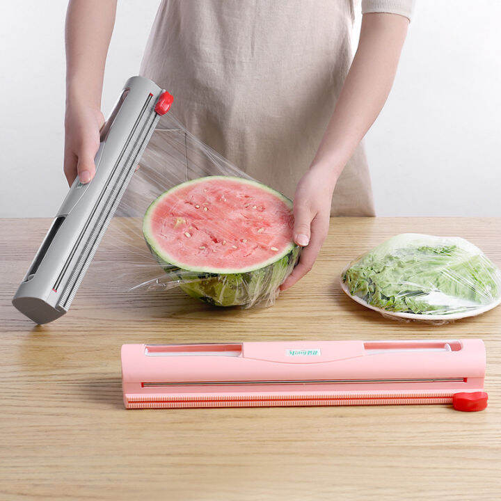 Plastic Food Wrap Dispenser with Slide Cutter Adjustable Cling Film
