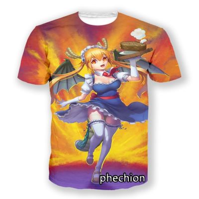 Phechion ใหม่แฟชั่นผู้ชาย/ผู้หญิงมังกรของนางสาวโคบายาชิ 3D พิมพ์แขนสั้นเสื้อยืดสบายๆ Hip Hop ฤดูร้อน T เสื้อ Tops S48