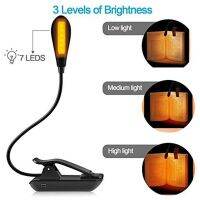 Rechargeable Amber Book Light - Reading Lights For Books In Bed With 7 LED 3 Brightness Blue Light Blocking LED Light