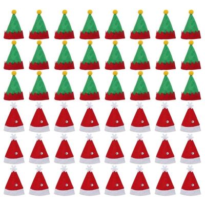 48Pcs Mini Santa Claus Hat Lollipop Top Topper Cover Merry Christmas Decorations Wine Bottle Protection Cap