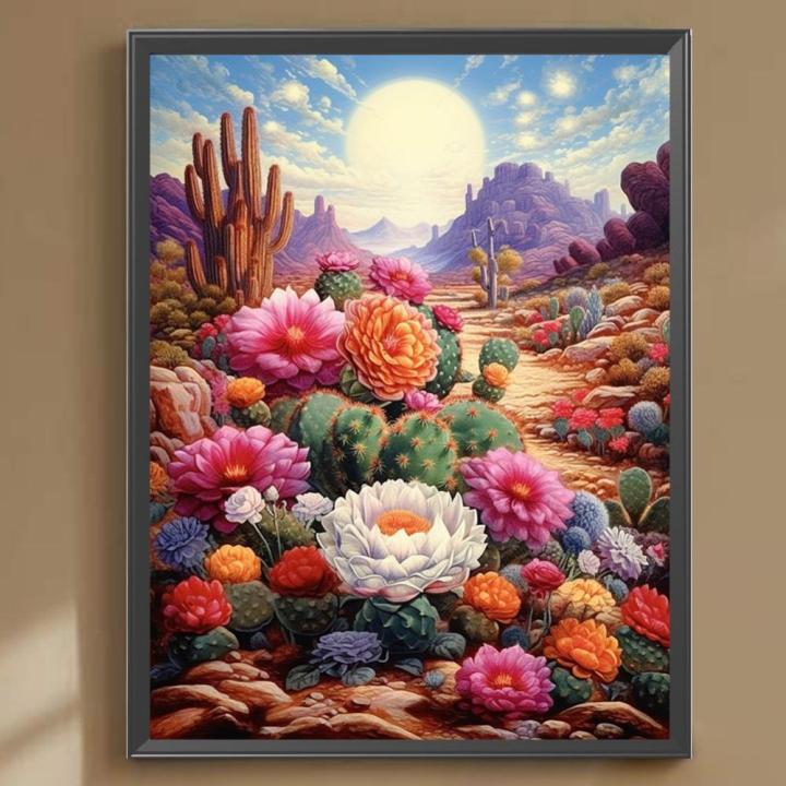 ดอกไม้ประดับบ้าน5d-เจาะเต็มรอบ-diy-ภาพวาดเพชรกระบองเพชรทะเลทราย
