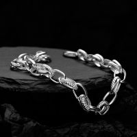 [COD] S2041 Korean version minimalist all-match silver textured chain bracelet womens white gold handmade laminated