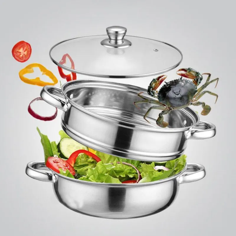 Ready stock】1 Pcs 28cm Multifunctional Steam Pot Double Layers Stockpot Stainless  Steel Steamer Cooking With Transparent Glass Lid Boiler Cookware,Silver |  Lazada