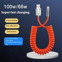 ระบบชาร์จเร็วสุดๆ100W 5/6A สายสำหรับข้อมูลรถดึงกลับได้สปริง Apple Huawei สายชาร์จ Type C