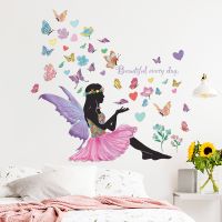 [24 Home Accessories] การ์ตูน Blume Schmetterling Elf Prinzessin Blume Fee Mädchen Zimmer Dekoration Tapete Schlafzimmer Nacht Home Wand Decor Wand Aufkleber