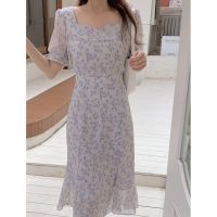 COD DSFGRDGHHHHH Summer Petal Collar Floral Waist Lace-Up Chiffon Half-Sleeved Dress 44662