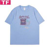 Dark Fun Printing Short-Sleeved T-shirt Boys Heavy Cotton White Loose All-Match T-shirt Female Summer Couple