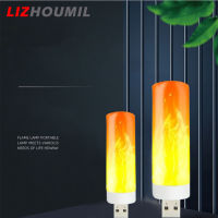 LIZHOUMIL เอฟเฟกต์หลอดเปลวเทียนแสงกลางคืนขนาดเล็กแบบพกพาโคมไฟ Usb สว่างเป็นพิเศษประหยัดพลังงาน