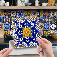 24pcs Retro Pattern Tiles Sticker Self-adhesive Transfers Covers for Kitchen Bathroom Tables Floor Hard-wearing Art Wall Decals Wall Stickers  Decals