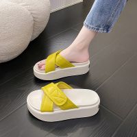 ❍◎ Crossover slippers womens outerwear popular summer new muffin bottom Velcro one word sandals ladies casual beach shoes