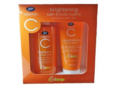 BOOTS VITAMIN C บู๊ทส์ วิตามิน ซี ไบรท์เทนนิ่ง บาธ แอนด์ บอดี้ รูทีน x 2 ชิ้น (495มล+180มล) EXP 05/2025