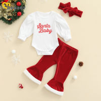 Ma&amp;Baby 0-18M Christmas Newborn Infant Baby Girl Clothes Set Santa Baby Puffl Sleeve Romper Flare Pants Xmas Outfit Costumes D84