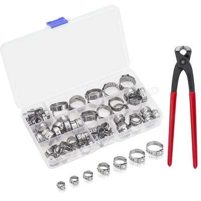 100 pieces of 6-21mm 304 stainless steel single ear hose clamp with pliers kit