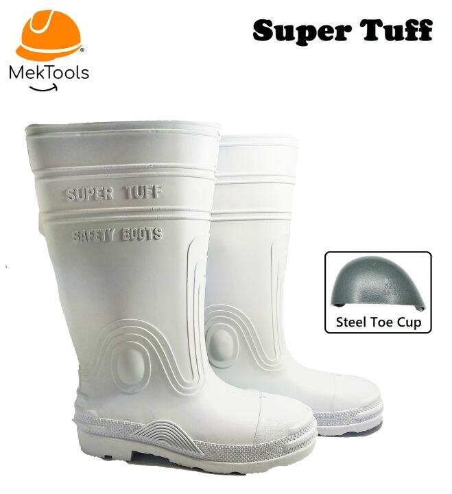 SUPER TUFF Safety Boots All White with STEEL TOE 14" (SB888) Rain