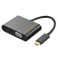 [Hot K] การสร้างสายไฟสีดำ USB C ถึง4K + VGA Type C 4K อะแดปเตอร์เหมาะสำหรับ Apple Macbook/ HUAWEI P20/Samsung S8