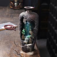 Resin Vase Shape Led Incense Burner, Waterfall Incense Holder For Aromatherapy Ornament &amp; Home Decor, With 20Pcs Natural Incense