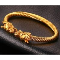 Fashion Trend Men Dragon Head Cuff Gelang Bangle untuk Lelaki Stainless Steel Twisted Wire Viking Vintage Male Jewelry