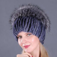 Hot Sale Fashion Mink Fox Hat Winter Warm Women Knitting Caps Mink Hats Vertical Weaving With FOX Fur On The Top