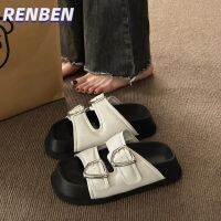 RENBEN ใหม่หนา- soled โรมันรองเท้าแตะแฟชั่นแบนลื่นย้อนยุคชายหาดรองเท้าแตะ V725