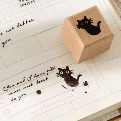 น้อยน่ารักแสตมป์ไม้แมวดำของเล่นแสตมป์ล้างทำความสะอาดได้สำหรับศิลปะและงานฝีมือที่บ้าน