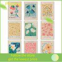 PIEPING 9pcs ไร้กรอบ โปสเตอร์ดอกไม้หลากสีแนววินเทจ สีสันสดใส 8x10inch ภาพศิลปะผนังออกสู่ตลาดดอกไม้แบบแอบสแตรก สวยงามสวยงาม โปสเตอร์ดอกไม้สวยงาม ห้องนอนและห้องนอน