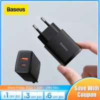 Baseus PD 20W USB Type C ที่ชาร์จสำหรับไอโฟน12 11 X Xs Xr 7 AirPods iPad Mini ปลั๊ักแปลงไฟสำหรับใช้ในยุโรปค่าโทรศัพท์เร็วแบบพกพา