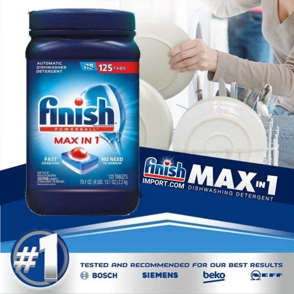 Viên rửa chén Finish Max in 1 Wrapper Tab Powerball của Đức ộp 125 viên DÀNH CHO MÁY RỬA CHÉN