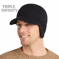 [Fine Jewelry] TRIPLE INFINITYMen 39; S หมวกหนา Windproof SunHat ขี่กลางแจ้งป้องกันหูที่อบอุ่นถักหมวกหมวกเบสบอลชาย