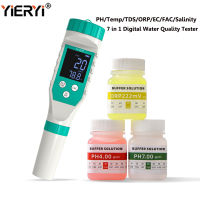 Yieryi เครื่องวัดค่า PH ดิจิตอล7 In 1 PH/Temp/TDS/ORP (Mv)/EC (การนำไฟฟ้า)/FAC (Ppm)/ความเค็ม (Ppt) อุปกรณ์ทดสอบคลอรีนตัวทดสอบคุณภาพน้ำสำหรับสระว่ายน้ำไฮโดรโปนิกส์ตู้ปลา,น้ำดื่ม