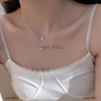 pime MALL สร้อยคอโซ่กระดูกไหปลาร้าสองชั้นเครื่องประดับสร้อยคอจี้ผีเสื้อเพทายสำหรับเครื่องประดับผู้หญิง