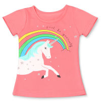 【Cw】Unicorn Girls T-Shirt Boys Short Sleeve Tee Tops Kids Cartoon Printing Clothes Children Birthday Party Wear 2-7T