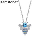 Kemstone 925เงินสเตอร์ลิงคริสตัลจากSwarovski Blue Beeสร้อยคอจี้น่ารักสำหรับหญิงเครื่องประดับ