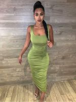 【CW】❂∈  Ruched Bodycon Dresses Fashion Sleeveless Clubwear Hot 2023 Female