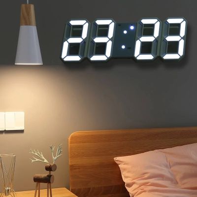 [24 Home Accessories] ดีไซน์ทันสมัย3D นาฬิกาอิเล็กทรอนิกส์ USB นาฬิกาดิจิทัลแอลอีดีผนังขนาดใหญ่ที่การตกแต่งบ้านตั้งโต๊ะแบบเรืองแสง
