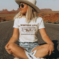 Western Life คาวบอย Rodeo ผู้หญิง T เสื้อ R สไตล์ผ้าฝ้ายแขนสั้นน่ารัก Aesthetic Vintage Graphic Tee Country Cowgirl Tops