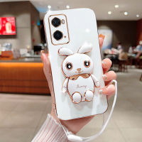 Kanavi นิ่มแฟชั่น TPU เคสโทรศัพท์ปิดขอบตรงสำหรับ OPPO A36 A76 A96 A37 A57 4G A57 5G A57S A57E A77 A77S A92 4G A39 A57 A59 A54 A55 A74 A52ชุบน่ารักหรูหราที่จับกระต่ายเคลือบน่ารักกันกระแทกฝาครอบโทรศัพท์พร้อมสายคล้อง